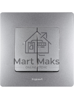 Выключатель 2-клавишный, авт.клеммы, 10 AX, 250 В 672402 Legrand Etika Алюминий