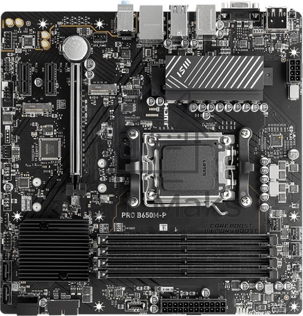 Материнская плата MSI PRO B650M-P, AM5, AMD B650, 4xDDR5, 4xSATA, 2xM.2, 1xPCI-E 4.0 x16, 2xPCI-E 4.0 x1, 1xHDMI, 1xDP, 1xVGA, 1x2.5Gb LAN, 2xUSB 3.2 Gen 1, 2xUSB 3.2 Gen 2, 3x3.5 мм, 7.1, Micro-ATX