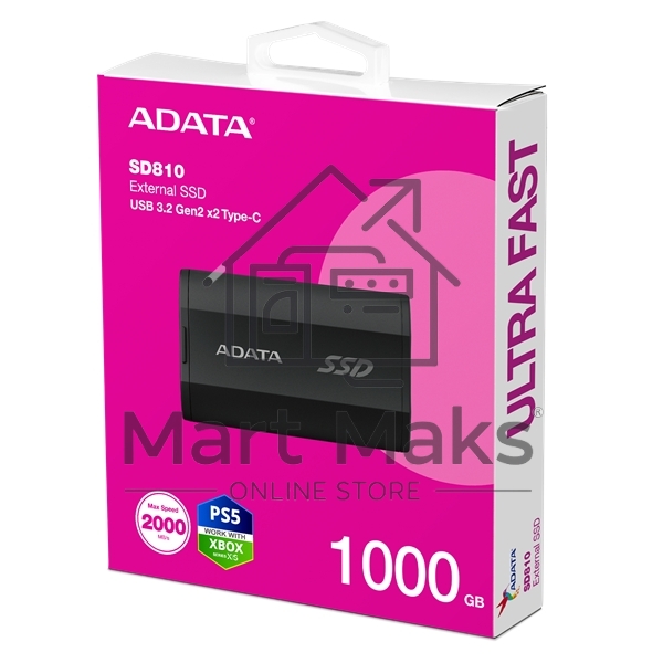 Внешний накопитель SSD ADATA 1Tb SD810 USB Type-C (2000/2000 Mb/s) metal case черный (SD810-1000G-CBK)
