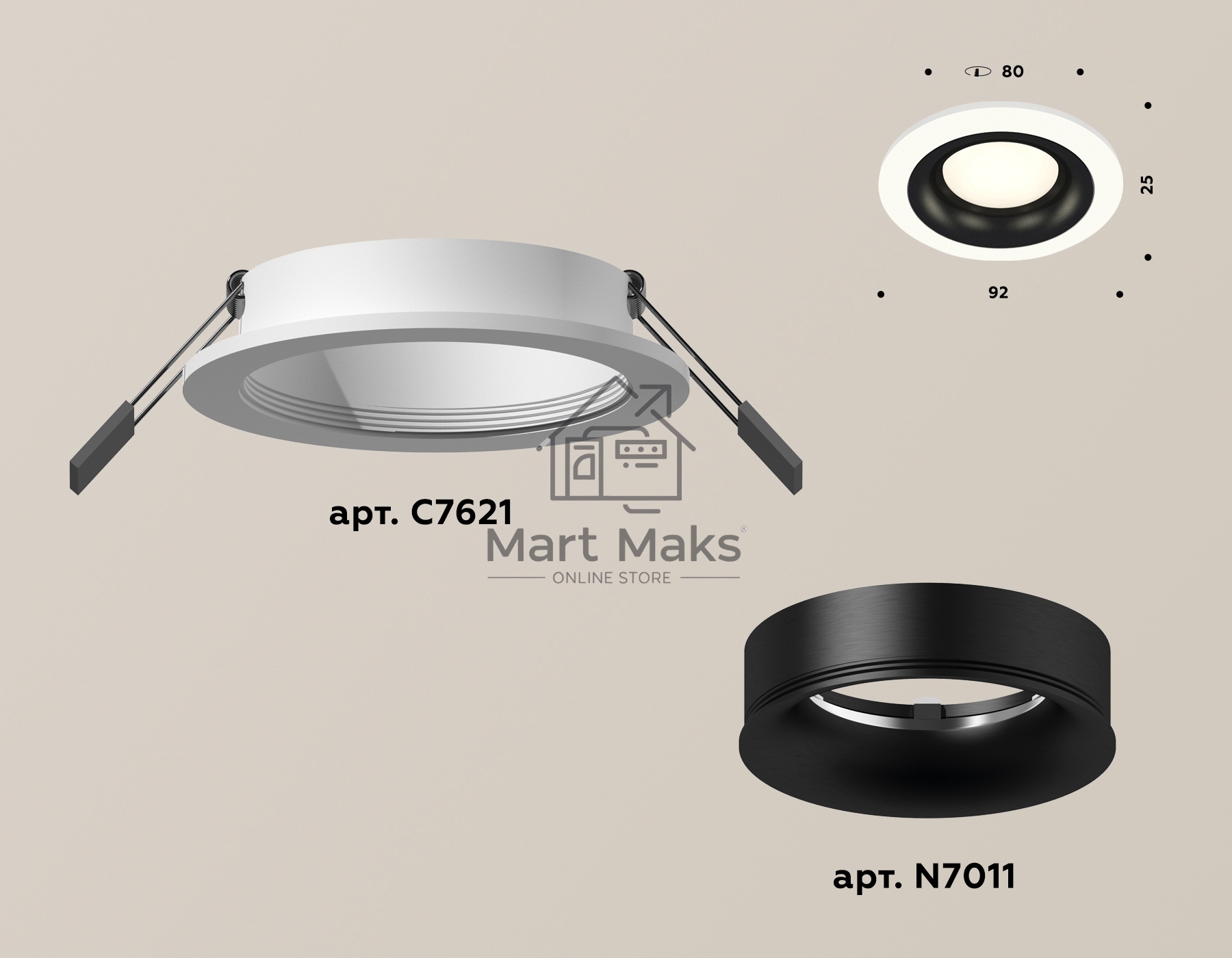 Комплект встраиваемого светильника Ambrella light XC7621002 SWH/PBK белый песок/черный полированный MR16 GU5.3 (C7621, N7011)