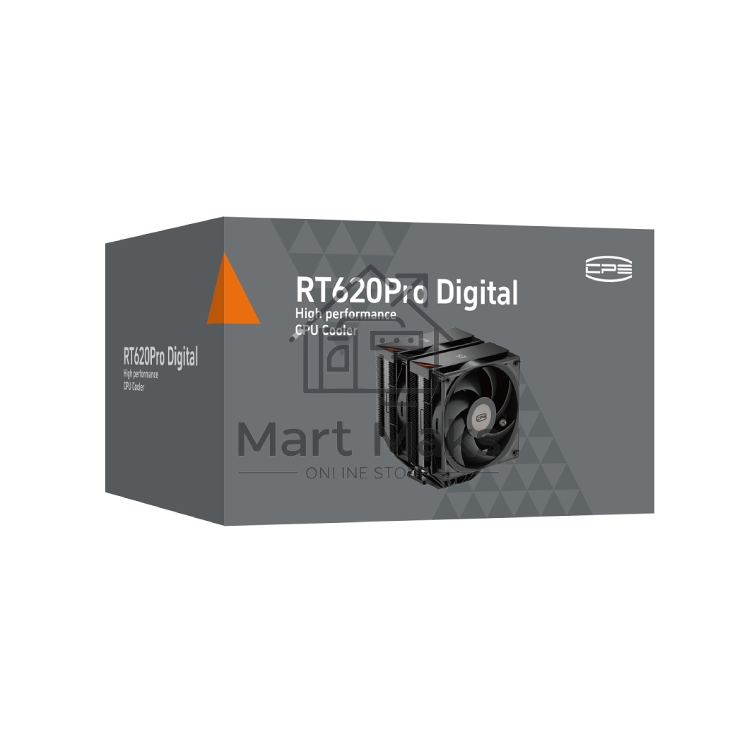 Кулер для процессора CPU Cooler PCCooler RT620Pro Digital BK (265W, 4-pin PWM, 157.5mm, Al/Cu, 6x6mm, 2x120mm, 73.32CFM, 34.9dBA, 2200RPM, S: 1851/1700/1200/115X, AM5/AM4, black)
