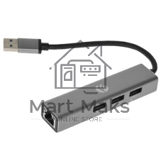 Переходник VCOM USB 3.0 -->RJ-45 1000Mbps+3 USB3.0, Aluminum Shell, 0.2м DH312A