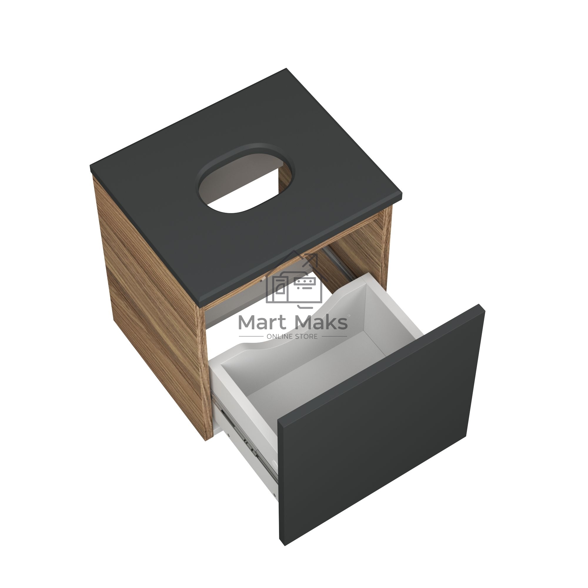 Тумба Bau Dream Blackwood 35 с ящиком, графит, раковина 24х24, смеситель для раковины высокий, выпуск клик клак, хром