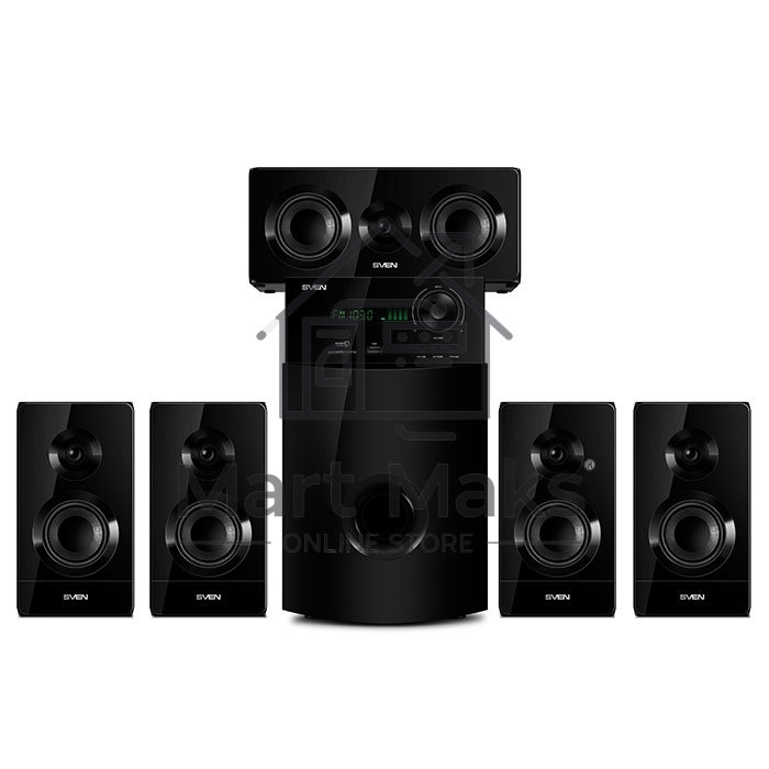 Аудиоколонки SVEN HT-210, черный, акустическая система 5.1, мощность (RMS):50Вт+5x15Вт, Bluetooth, Optical, Coaxial, FM-тюнер, USB/SD, дисплей, ПДУ