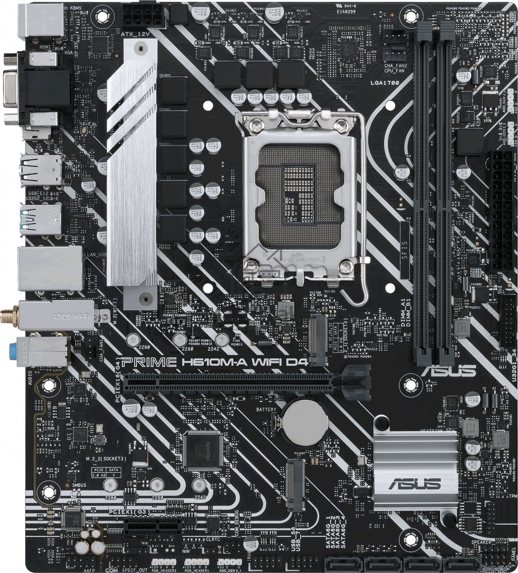Материнская плата ASUS PRIME H610M-A WIFI D4, LGA 1700, Intel H610, 2xDDR4, 4xSATA, 2xM.2, 1xPCI-E 4.0 x16, 1xHDMI, 1xDisplayPort, 1x 1Gb LAN, 2xUSB-A 3.2 Gen 2, 4xUSB-A 2.0, 3x3.5 мм, 7.1, Micro-ATX