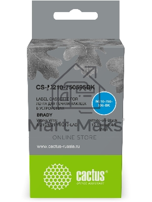 Картридж ленточный Cactus CS-M210-750595BK (M210-750-595-BK) белый шрифт, черный фон (19.1 мм, 6.4 м) для Brady M210/M211/M210-LAB