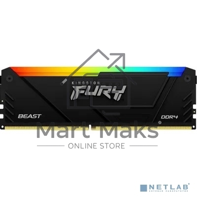 Оперативная память Kingston Fury Beast, DDR4, 16GB (1x16GB), 3200MHz, CL16, DIMM, радиатор, RGB, черный