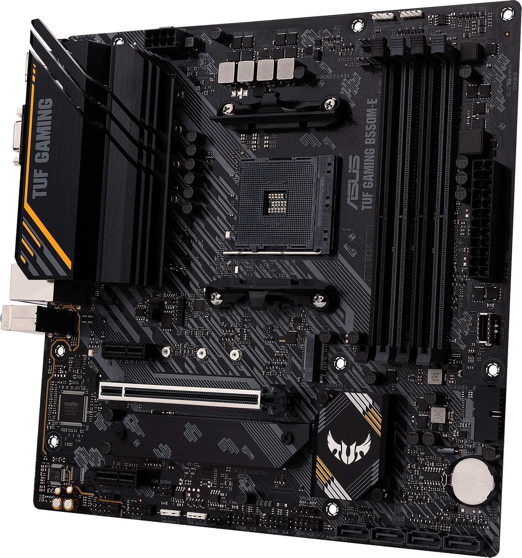 Материнская плата ASUS TUF GAMING B550M-E, AM4, AMD B550, 4xDDR4, 4xSATA, 2xM.2, 1xPCI-E 4.0 x16, 2xPCI-E x1, 1xHDMI, 1xDP, 1xVGA, 1x 1Gb LAN, 2xUSB 2.0, 2xUSB 3.2 Gen 1, 2xUSB 3.2 Gen 2, 3x3.5 мм, 7.1, Micro-ATX