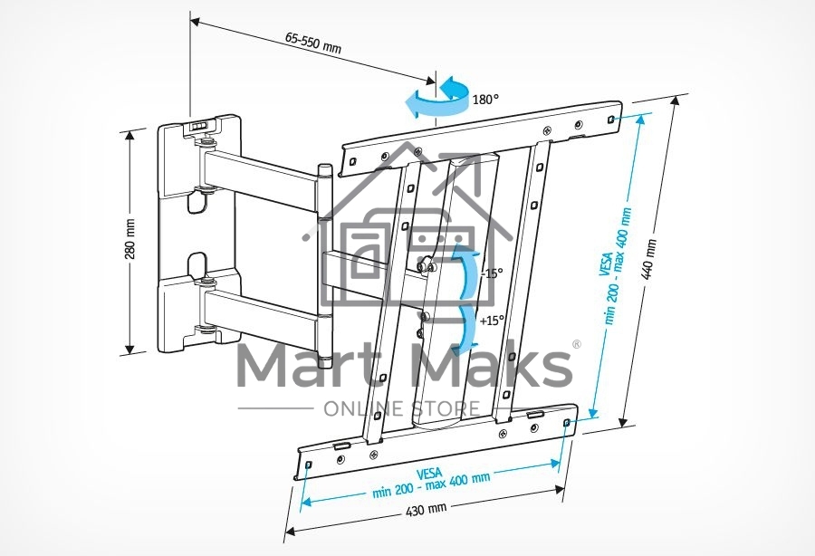Кронштейн для LCD Holder LCD-SU4601-B черный, диагональ экрана 26″–50″до 35кг.