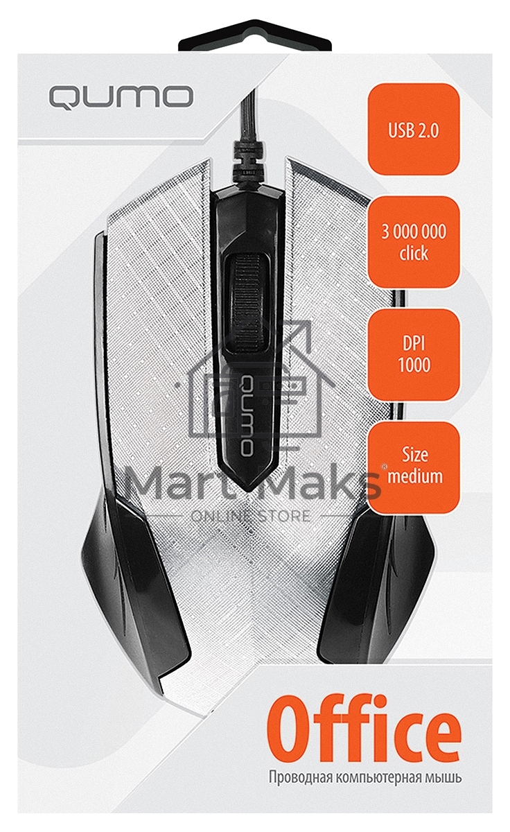 Мышь проводная Qumo Office M14 белый, 1000 dpi, USB, кнопки - 3