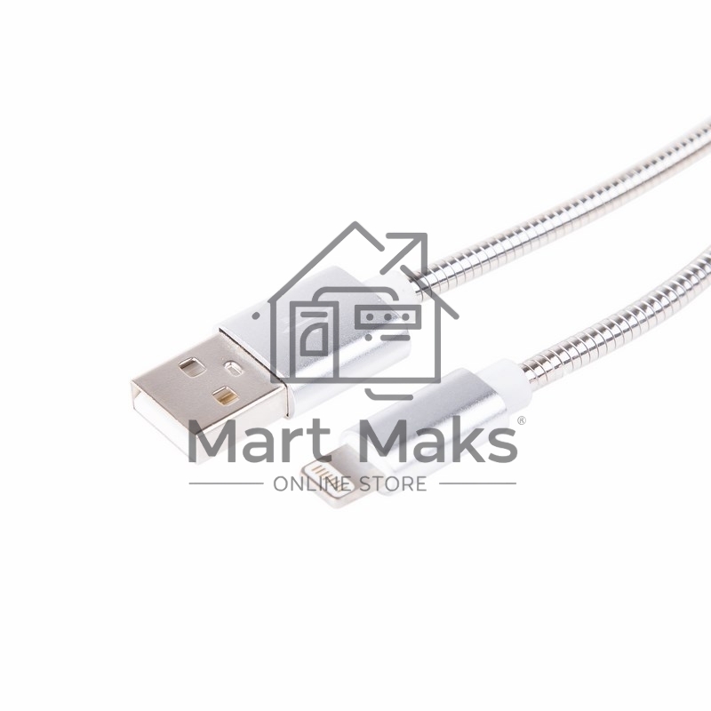 Кабель USB Rexant для iPhone 5/6/7 моделей, шнур в металлической оплетке серебристый