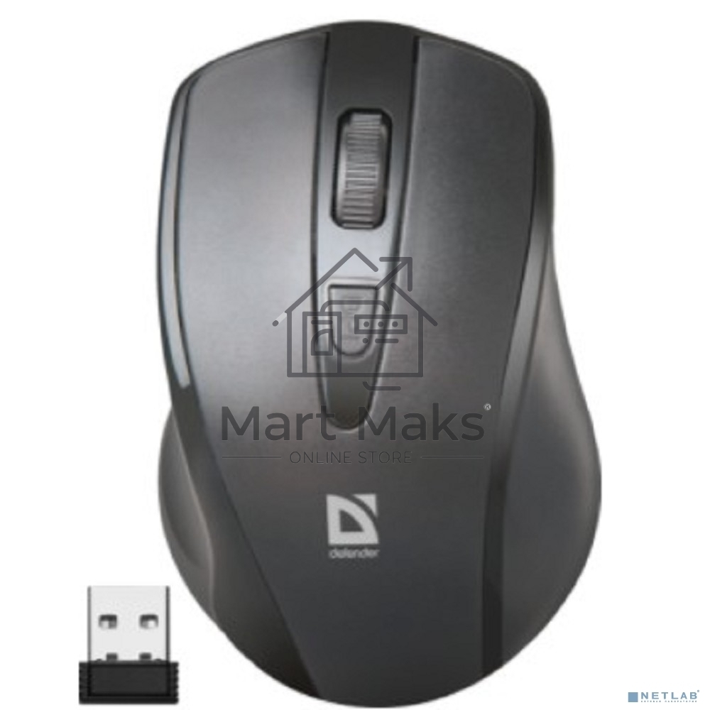 Мышь беспроводная Defender Datum MM-265 черный, 1600 dpi, радиоканал, USB, кнопки - 4