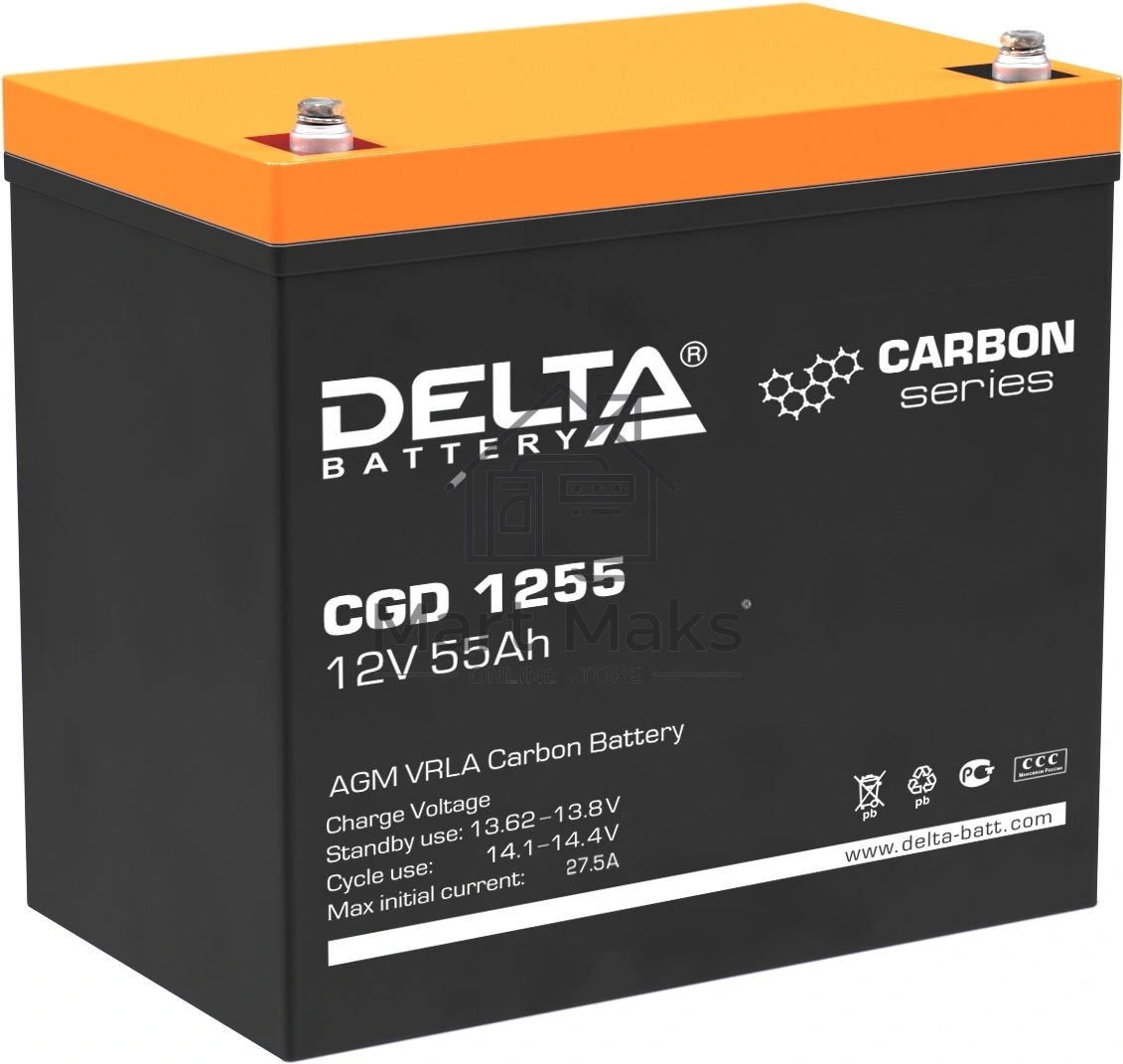 Аккумуляторная батарея Delta CGD 1255 напряжение 12В, емкость 55Ач (230х138х205mm)