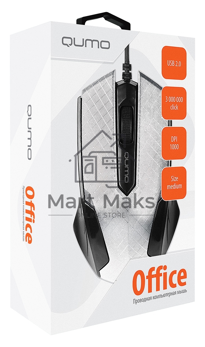 Мышь проводная Qumo Office M14 белый, 1000 dpi, USB, кнопки - 3