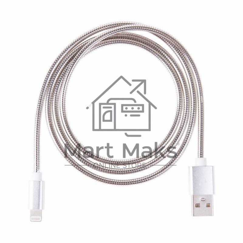 Кабель USB Rexant для iPhone 5/6/7 моделей, шнур в металлической оплетке серебристый