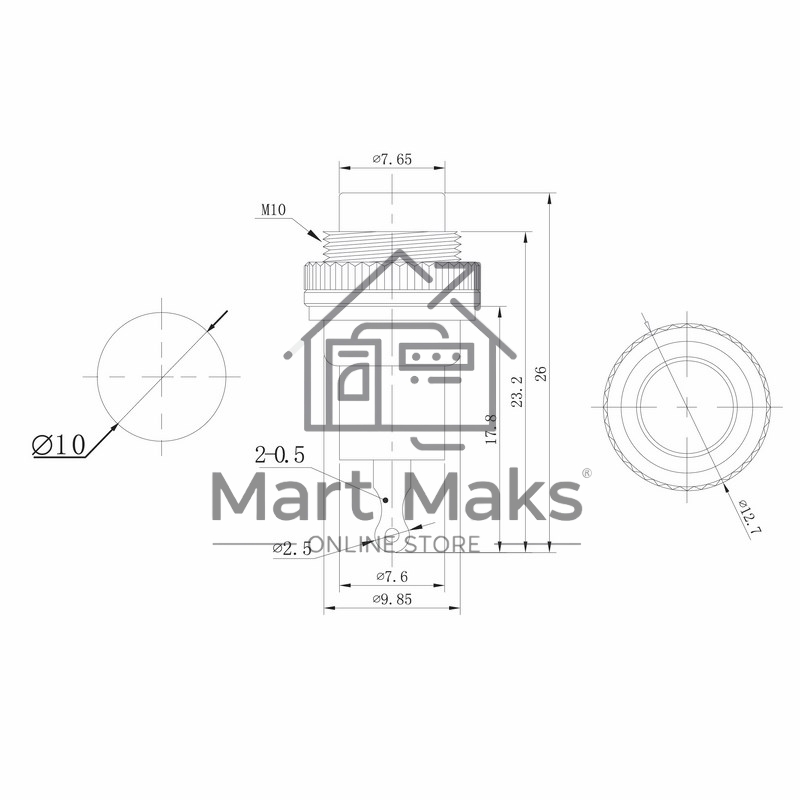 Выключатель-кнопка металл 220V 2А (2с) (ON)-OFF Ø10.2 красная Mini Rexant