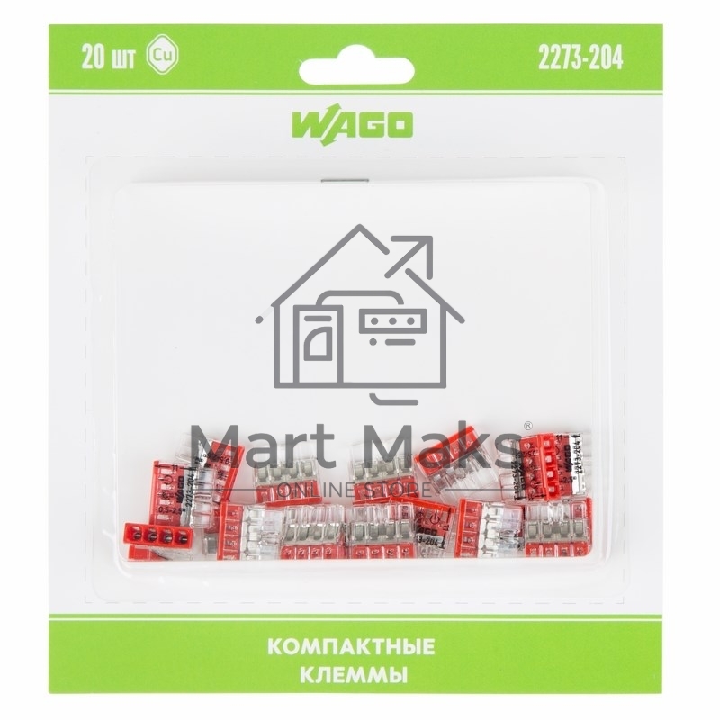 Компактная клемма 4-х проводная, 20 штук (серия 2273-204)