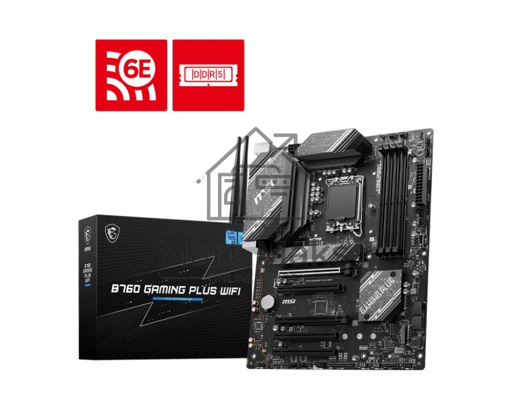 Материнская плата MSI B760 GAMING PLUS WIFI, LGA 1700, Intel B760, 4xDDR5, 4xSATA, 2xM.2, 1xPCI-E 4.0 x16, 3xPCI-E 3.0 x1, 1xDP, 1xHDMI, 1x 2.5Gb LAN, 2xUSB-A 3.2 Gen 2, 4xUSB 2.0, 5x3.5 мм, 7.1, Standard-ATX