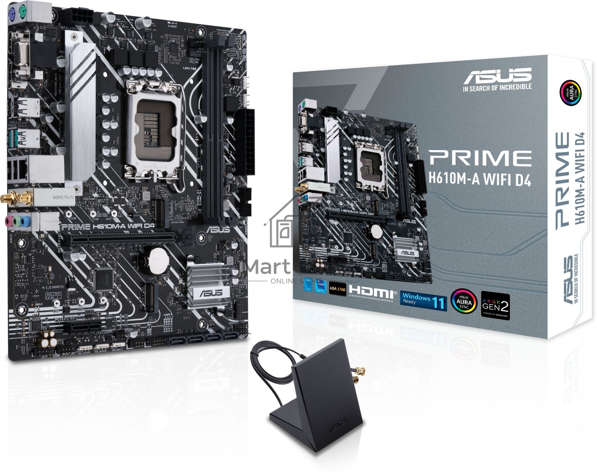 Материнская плата ASUS PRIME H610M-A WIFI D4, LGA 1700, Intel H610, 2xDDR4, 4xSATA, 2xM.2, 1xPCI-E 4.0 x16, 1xHDMI, 1xDisplayPort, 1x 1Gb LAN, 2xUSB-A 3.2 Gen 2, 4xUSB-A 2.0, 3x3.5 мм, 7.1, Micro-ATX