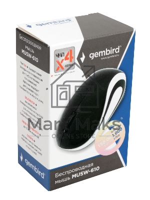 Мышь беспроводная Gembird MUSW-610 черный, 1200 dpi, радиоканал, USB, кнопки - 3