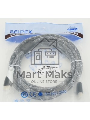 Кабель аудио-видео Behpex черный jack HDMI (m)/HDMI (m) 5м. феррит.кольца позолоченные контакты серый