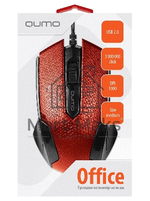 Мышь проводная Qumo Office M14 красный, 1000 dpi, USB, кнопки - 3