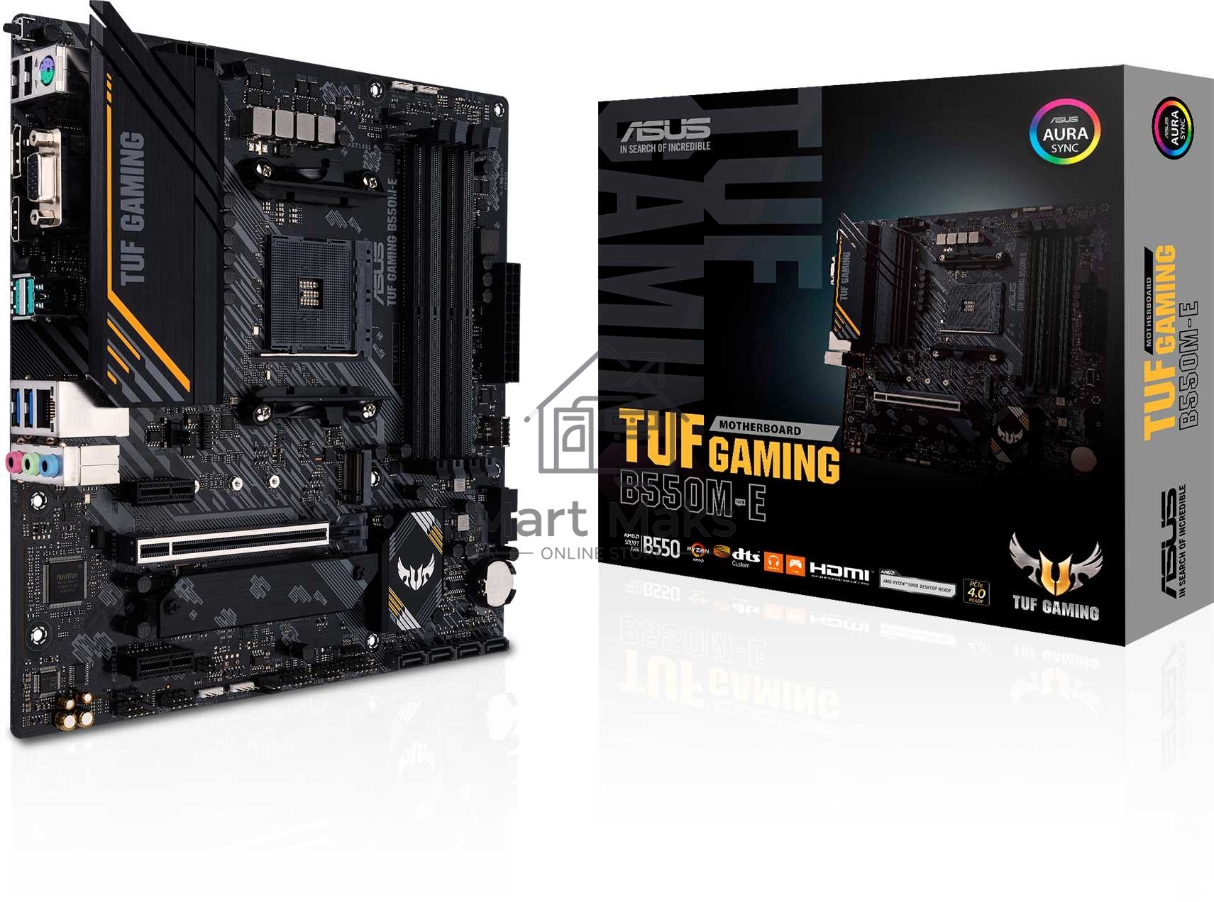 Материнская плата ASUS TUF GAMING B550M-E, AM4, AMD B550, 4xDDR4, 4xSATA, 2xM.2, 1xPCI-E 4.0 x16, 2xPCI-E x1, 1xHDMI, 1xDP, 1xVGA, 1x 1Gb LAN, 2xUSB 2.0, 2xUSB 3.2 Gen 1, 2xUSB 3.2 Gen 2, 3x3.5 мм, 7.1, Micro-ATX
