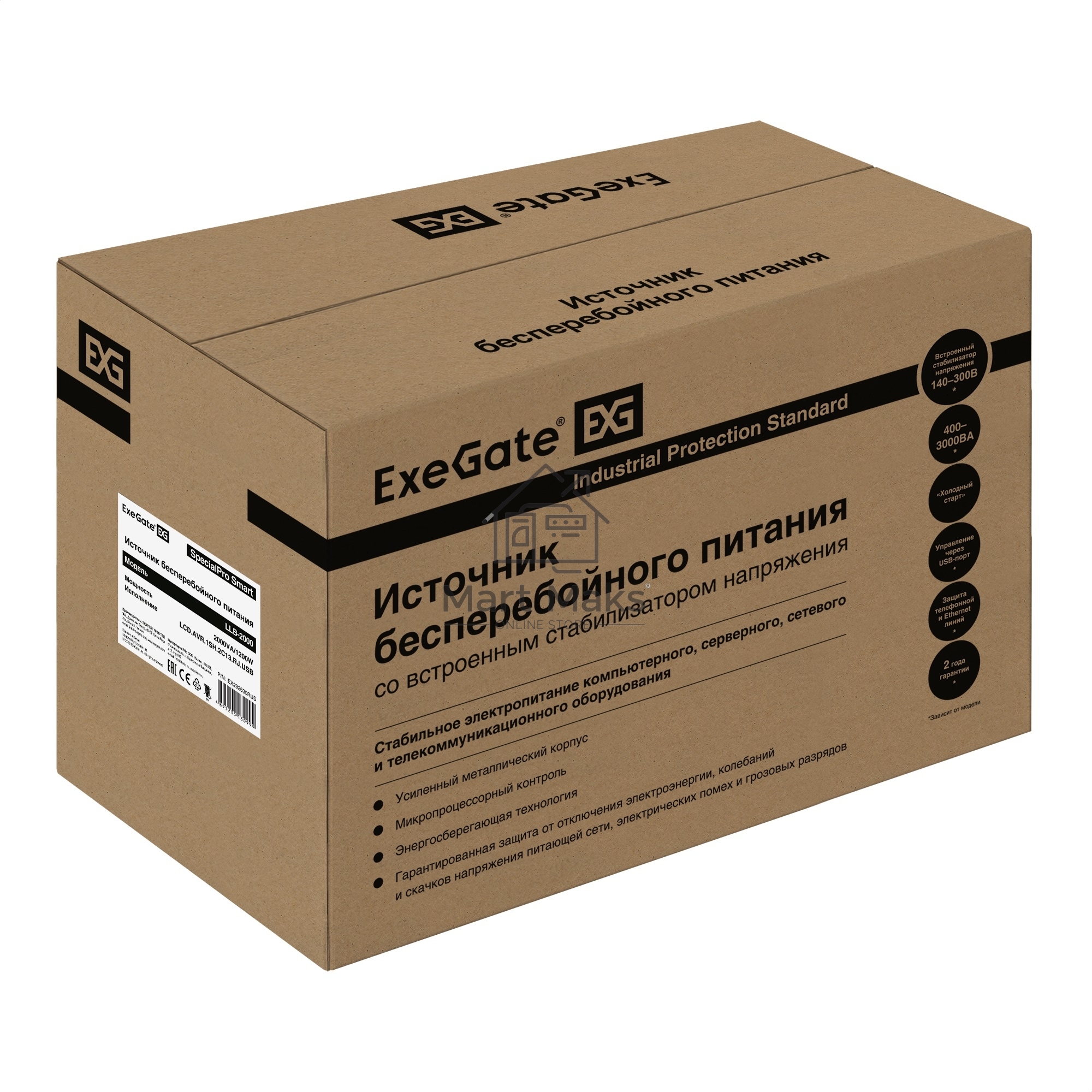 Источник бесперебойного питания ExeGate EX292630RUS SpecialPro Smart LLB-2000.LCD.AVR.1SH.2C13.RJ.USB <2000VA/1200W, LCD, AVR, 1*Schuko+2*C13,RJ45/11,USB, металлический корпус, Black>