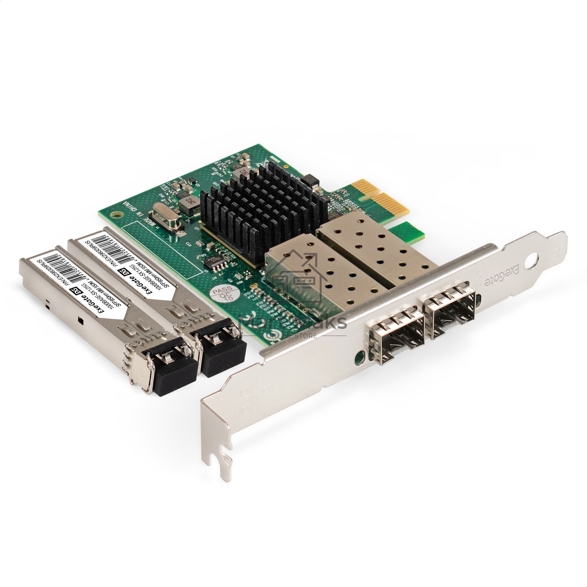 Комплект: Сетевой адаптер SFP ExeGate EXE-82576-F2 + 2xТрансивер Multi-Mode до 550м ExeGate EXT-1G-MM850-LC2-550M (EX296229RUS: PCI-E x1 v2.0, порты 2x SFP (10/100/1000Mb/s), Gigabit Server NIC Intel Chipset 82576-F2 + 2xEX298329RUS: Tx:850/Rx:850 нм, до 