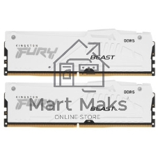 Оперативная память Kingston Fury Beast, DDR5, 32Gb (2x16GB), 6000MHz, CL30, DIMM, с радиатором, RGB, белый