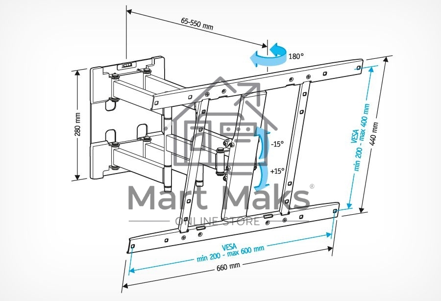 Кронштейн для LCD Holder LCD-SU6602-B черный, диагональ экрана 26″–65″до 45кг.