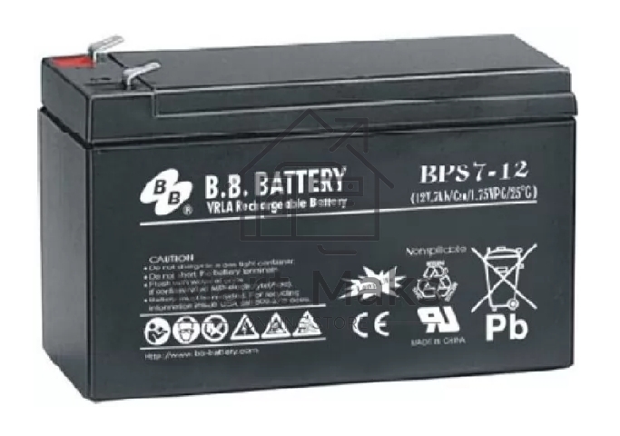 Аккумулятор B.B. Battery series BP, BP7-12, voltage 12V, capacity 7Ah (discharge 20 hours), max. discharge current (5 sec.) 105A, max. charge current 2.1A, lead-acid AGM type, T2 terminals, LxWxH 151x65x98mm, weight 2.54kg, service life 10 years