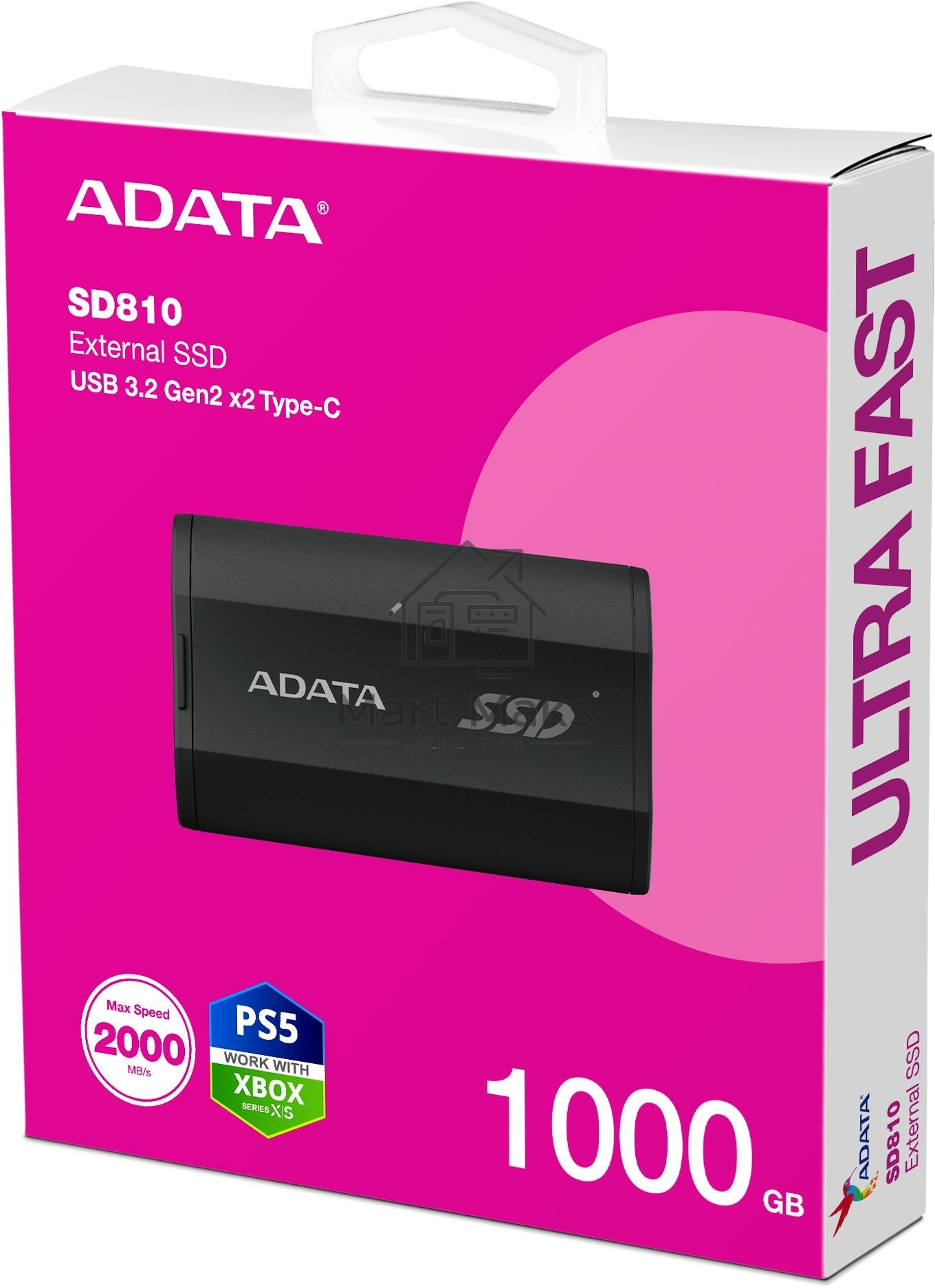 Внешний накопитель SSD ADATA 1Tb SD810 USB Type-C (2000/2000 Mb/s) metal case черный (SD810-1000G-CBK)