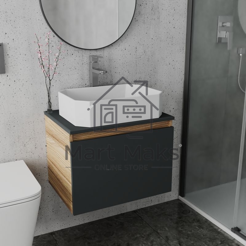 Комплект для ванной, 3 предмета (Тумба подвесная Bau Blackwood 60 графит + Раковина BAU Hotel 51х37, Смеситель высокий Hotel Still, нерж. сталь)