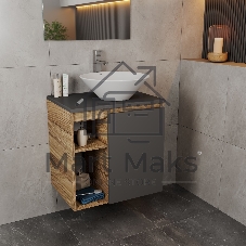 Тумба Bau Dream Blackwood 60 правая, графит, раковина BAU Dream D43, смеситель для раковины высокий Hotel Still, нержавеющая сталь
