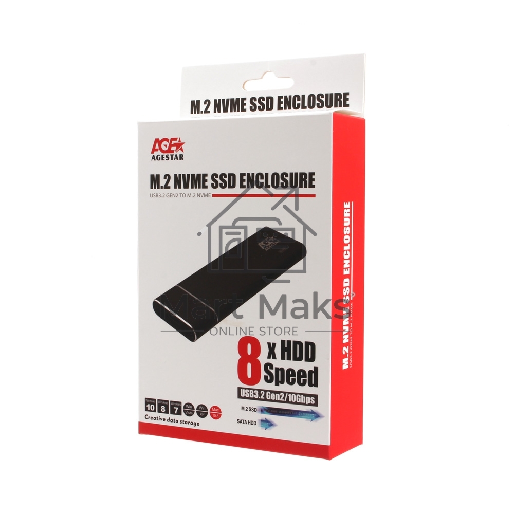 Внешний корпус AgeStar USB 3.1 Type-C M.2 NVME (M-key)  AgeStar 31UBNV5C черный, алюминий, черный