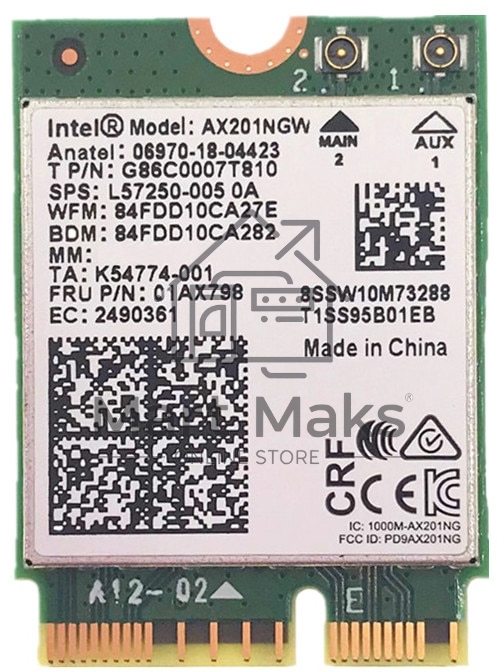 Плата сетевого контроллера Intel Wi-Fi 6 AX201, 2230, 2x2 AX+BT, No vPro, 985855