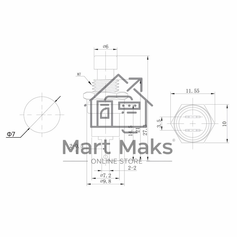 Выключатель-кнопка металл 220V 2А (2с) (ON)-OFF Ø7.2 черная Micro Rexant