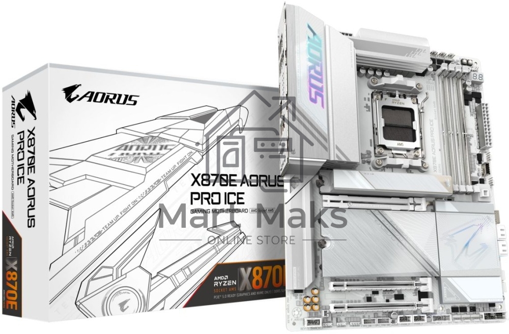 Материнская плата Gigabyte X870E AORUS PRO ICE, AM5, AMD X870E, 4xDDR5, 4xSATA, 4xM.2, 1xPCI-E 5.0 x16, 1xPCI-E 4.0 x4, 1xPCI-E 3.0 x4, 1xHDMI, 2xUSB-C, 1x 2.5Gb LAN, 2xUSB-A 3.2 Gen 2, 3xUSB-A 3.2 Gen 1, 2xUSB-A 2.0, 2x3.5 мм, TOSLINK, 7.1, 2xUSB4, 4xUSB