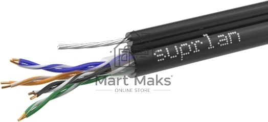Кабель витая пара U/UTP кат.5E 4х2х24AWG solid Cu PE Out. T-FG8 Premium трос 305м (м) SUPRLAN 01-0308-1