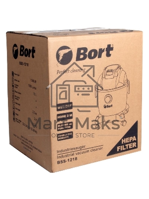 Пылесос строительный Bort BSS-1218 91272256 1200 Вт, вместимость 18 л, 26,5 л/сек, 6,3 кг, набор аксессуаров 7 шт