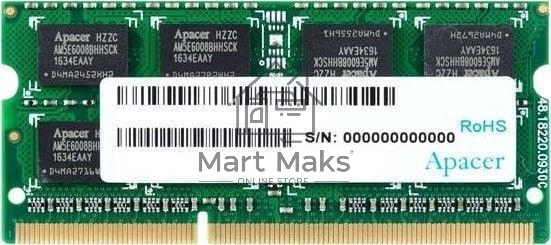 Оперативная память Apacer, DDR3L, 4GB (1x4GB), 1600MHz, CL11, SO-DIMM