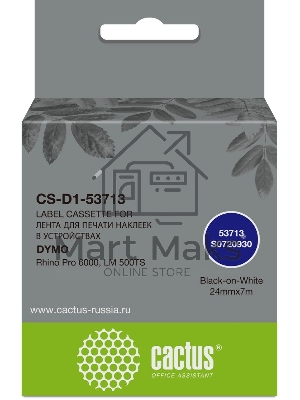 Картридж ленточный Cactus CS-D1-53713 24мм, черный шрифт, белый фон, 7м для DYMO Rhino Pro 6000, LM 500TS