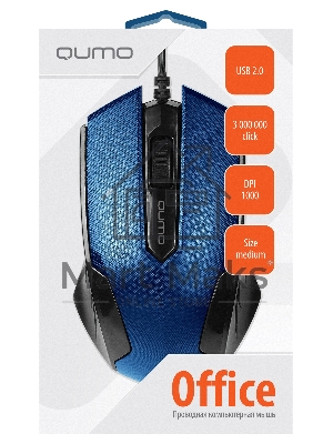 Мышь проводная Qumo Office M14 синий, 1000 dpi, USB, кнопки - 3