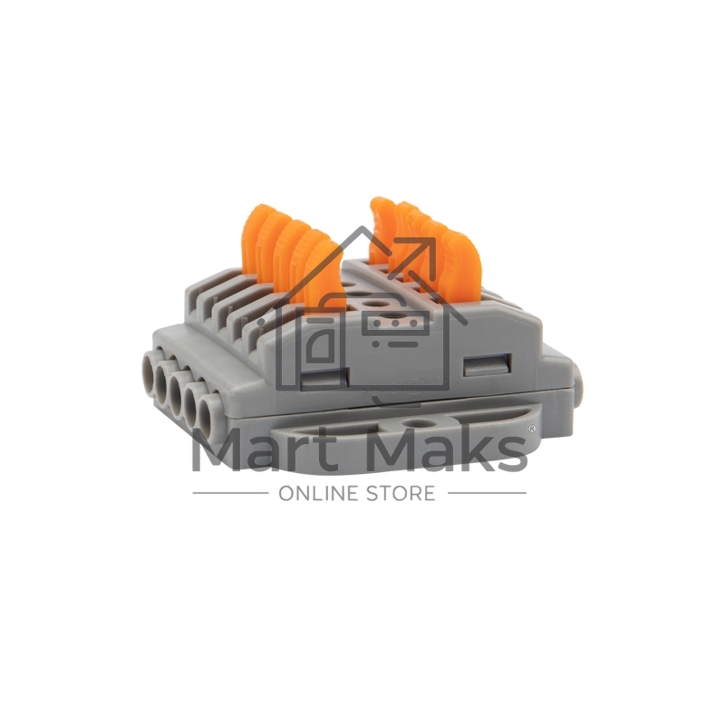 Клемма соединительная Rexant многоразовая проходная 5 полюсов, серый (0,08-4 мм²), с монтажной площадкой (20 шт./уп.)