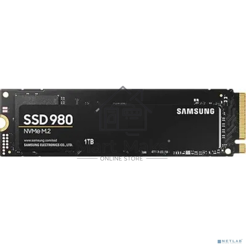 Накопитель SSD Samsung 980, 1000GB, PCIe 3.0 x4, M.2 2280, NVMe, R/W 3500/3000