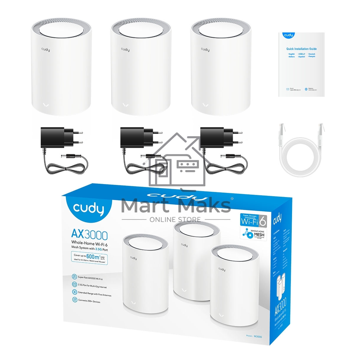 Бесшовный Mesh роутер Cudy M1800(3-Pack) AX1800 10/100/1000BASE-TX белый (упак.:3шт)