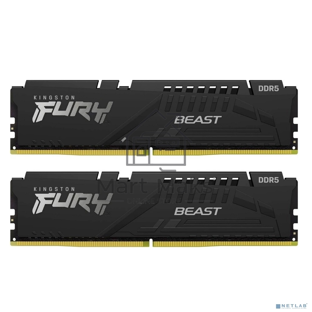 Оперативная память Kingston Fury Beast, DDR5, 32GB (2x16GB), 6000MHz, CL30, DIMM, с радиатором, черный