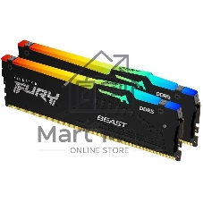 Оперативная память Kingston Fury Beast, DDR5, 32Gb (2x16Gb), 5600MHz, CL40, DIMM, с радиаторами, RGB, черный