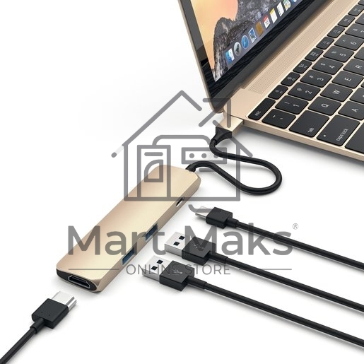 USB адаптер Satechi Slim Aluminum Type-C Multi-Port Adapter with Type-C Charging Port. Интерфейс USB-C. Порты USB Type-C, 2хUSB 3.0, 4K HDMI.  золотой.